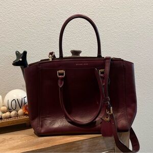 Michael Kors Wine Leather Satchel with Gold Hardware